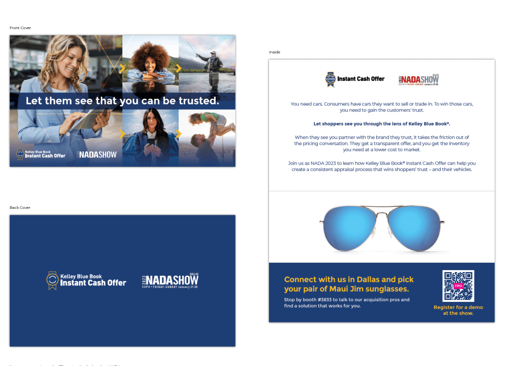 KBB direct mail mockup with blue lens sunglasses